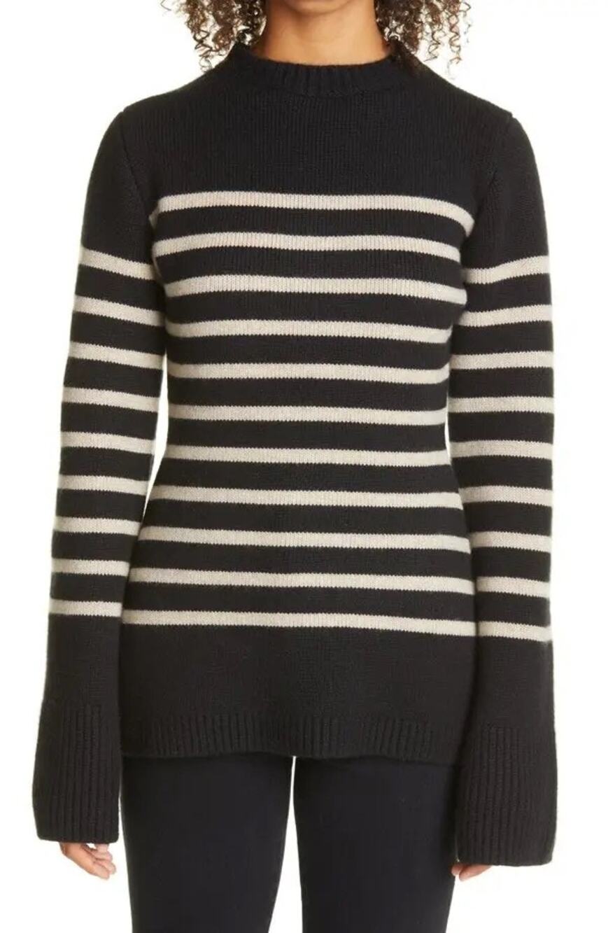 Khaite The Lou Breton Stripe Cashmere Sweater XS Black Beige Midweight